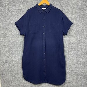 Weatherproof Vintage Shirt Dress Womens‎ L Navy Blue Cotton Gauze Pockets